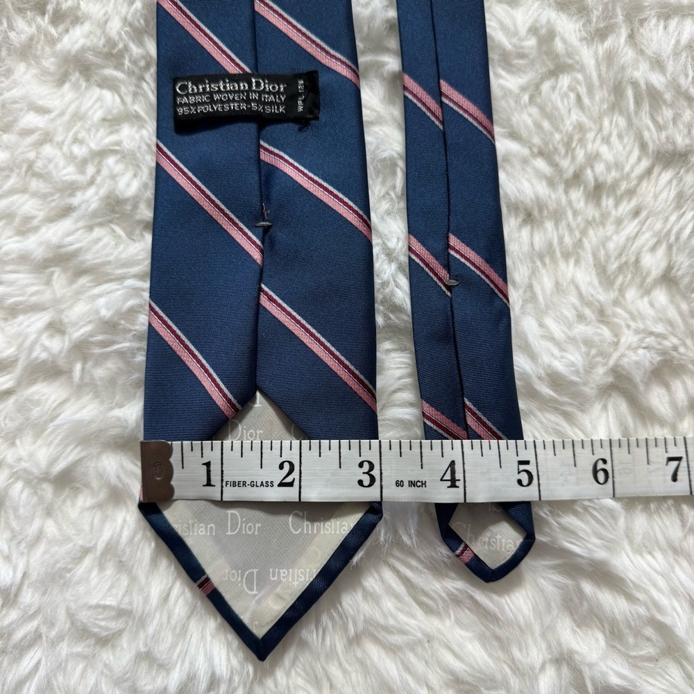 Christian Dior Navy and Light Pink Striped Tie - Picture 9 of 10
